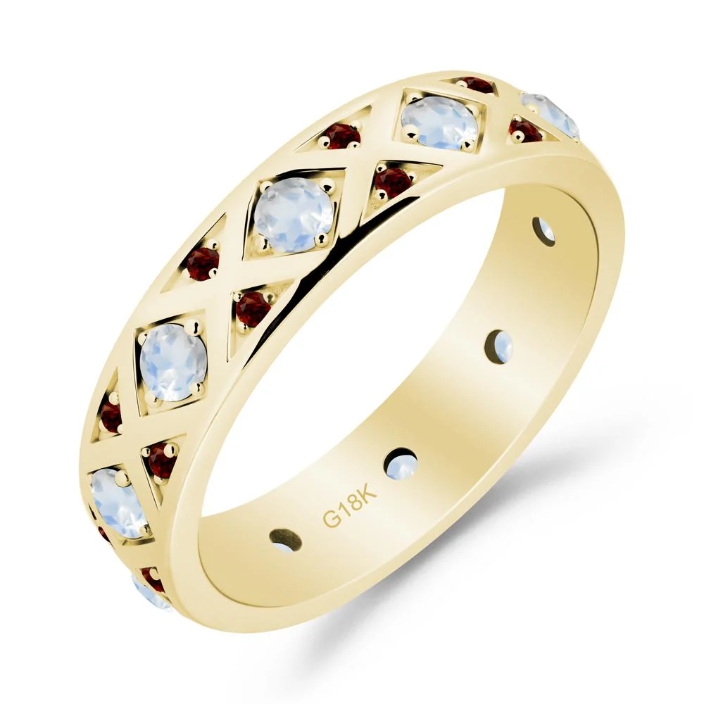 Moonstone and Garnet and Garnet Eternity Band Ring - Image 4