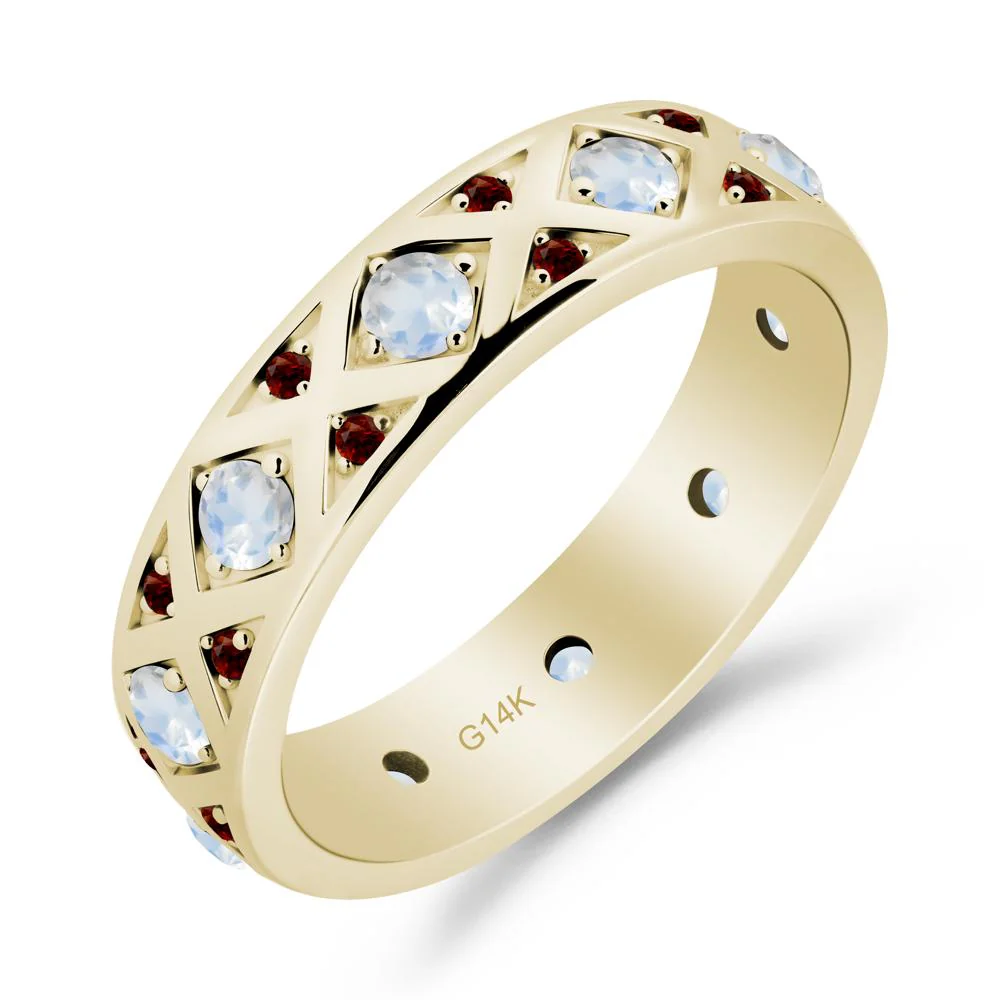 Moonstone and Garnet and Garnet Eternity Band Ring - Image 7