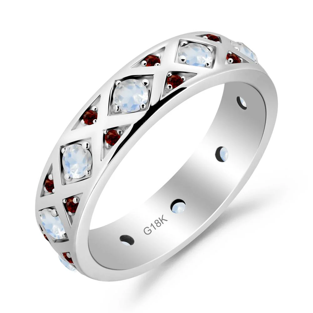 Moonstone and Garnet and Garnet Eternity Band Ring - Image 9