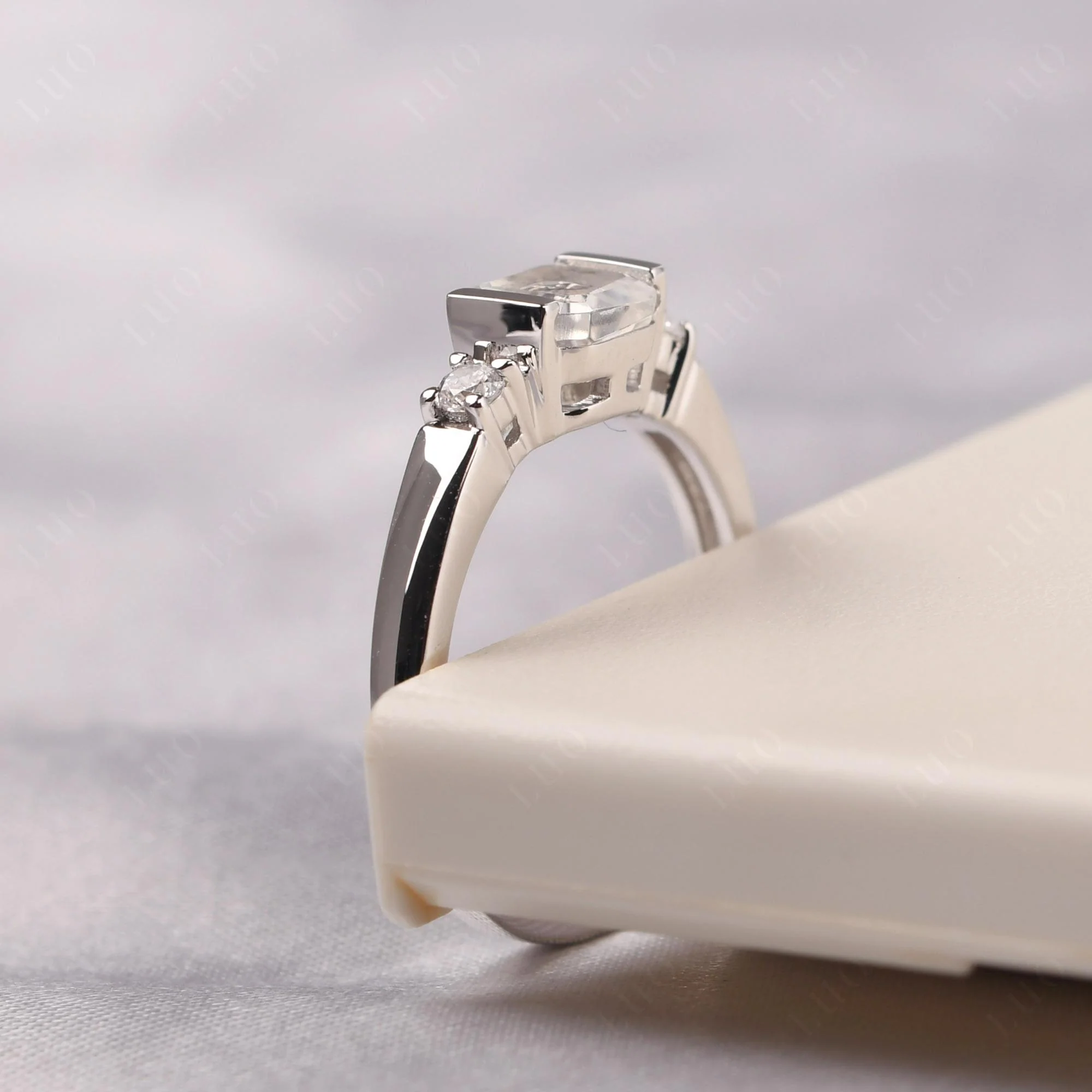Moonstone Half Bezel Set Asscher Cut Ring - Image 13