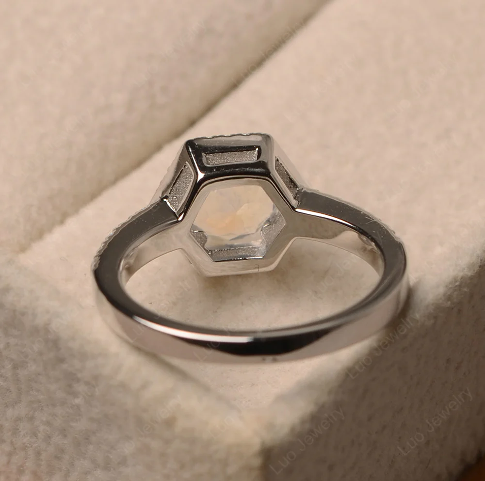 Moonstone Hexagon Halo Engagement Ring - Image 3