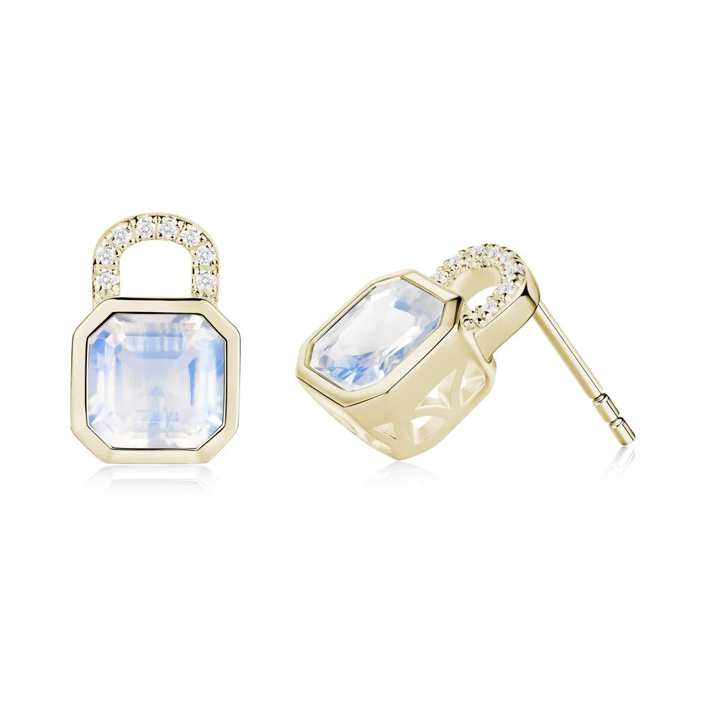 Moonstone Lock Stud Earrings - Image 3