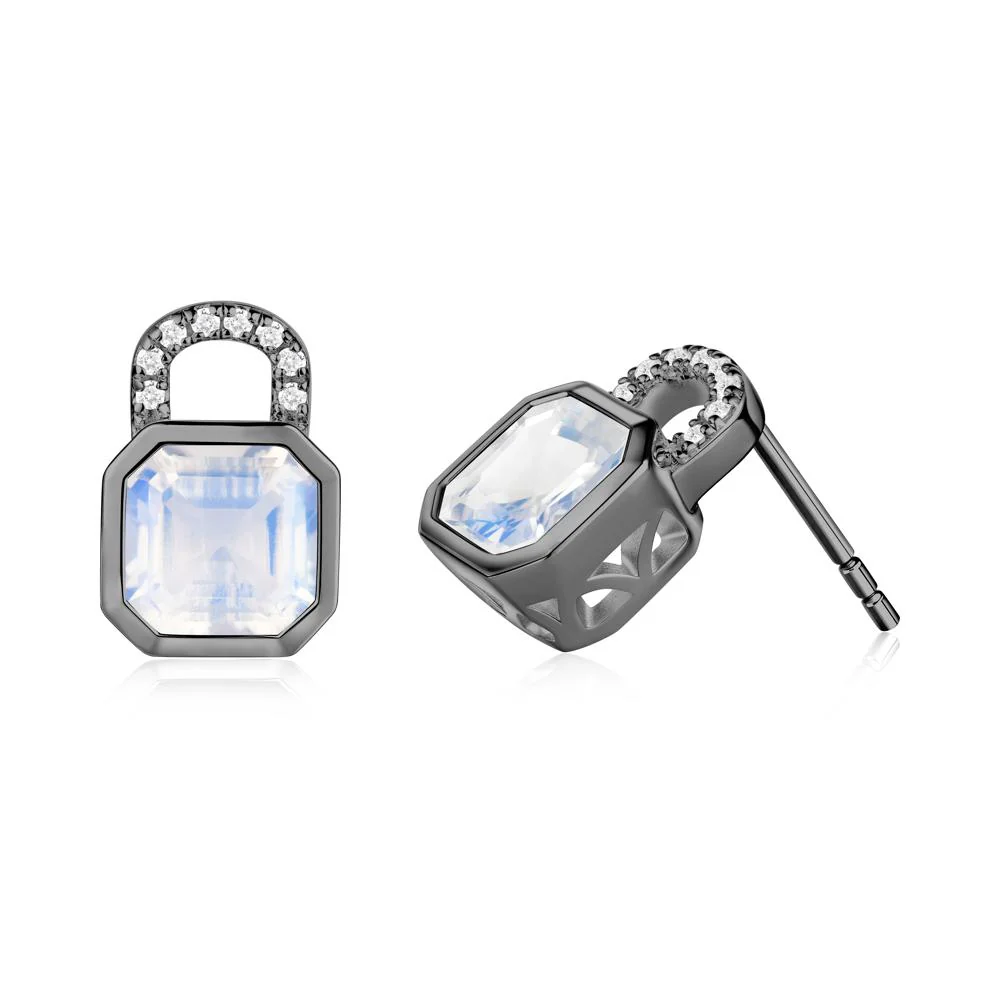 Moonstone Lock Stud Earrings - Image 4