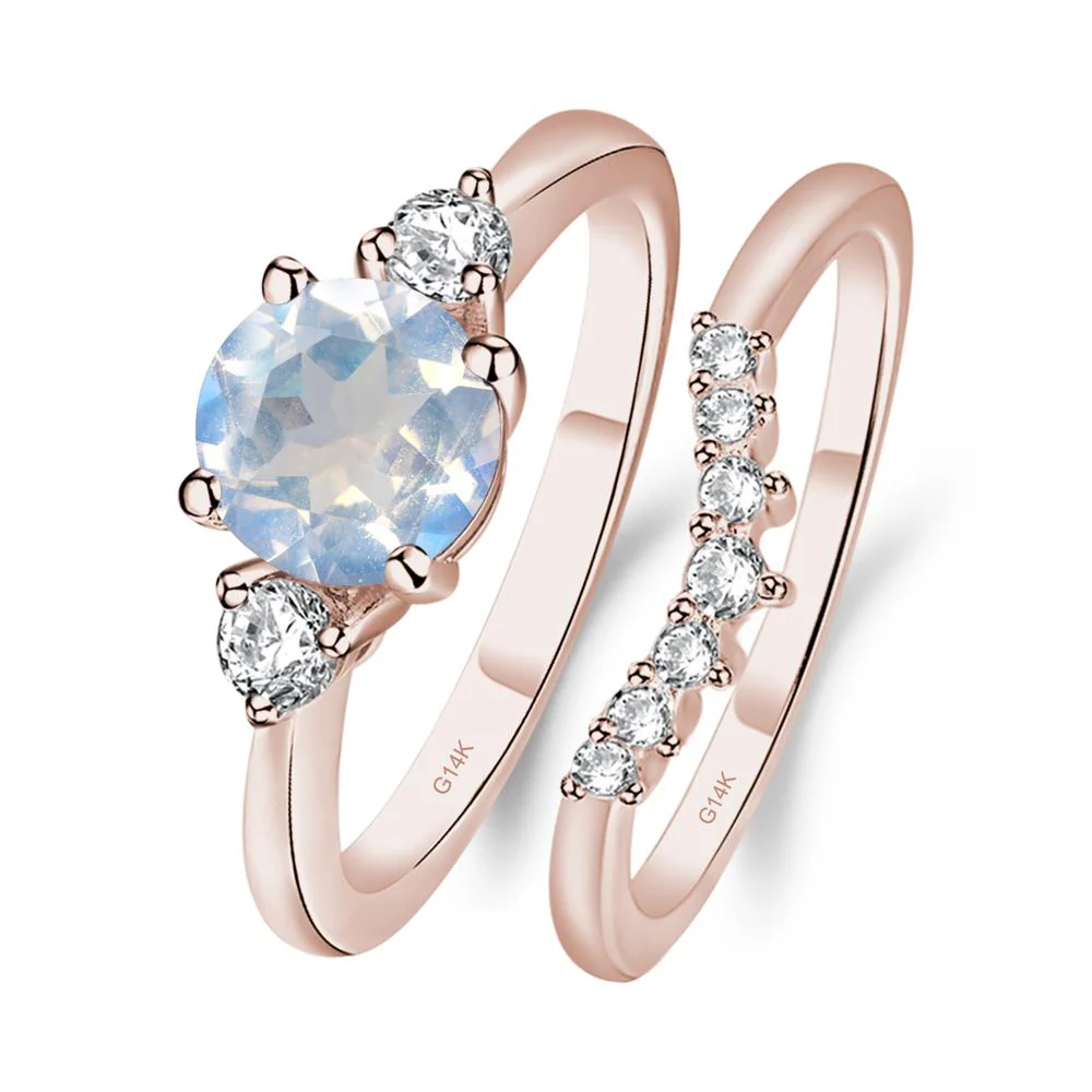 Round Moonstone Wedding Ring Set