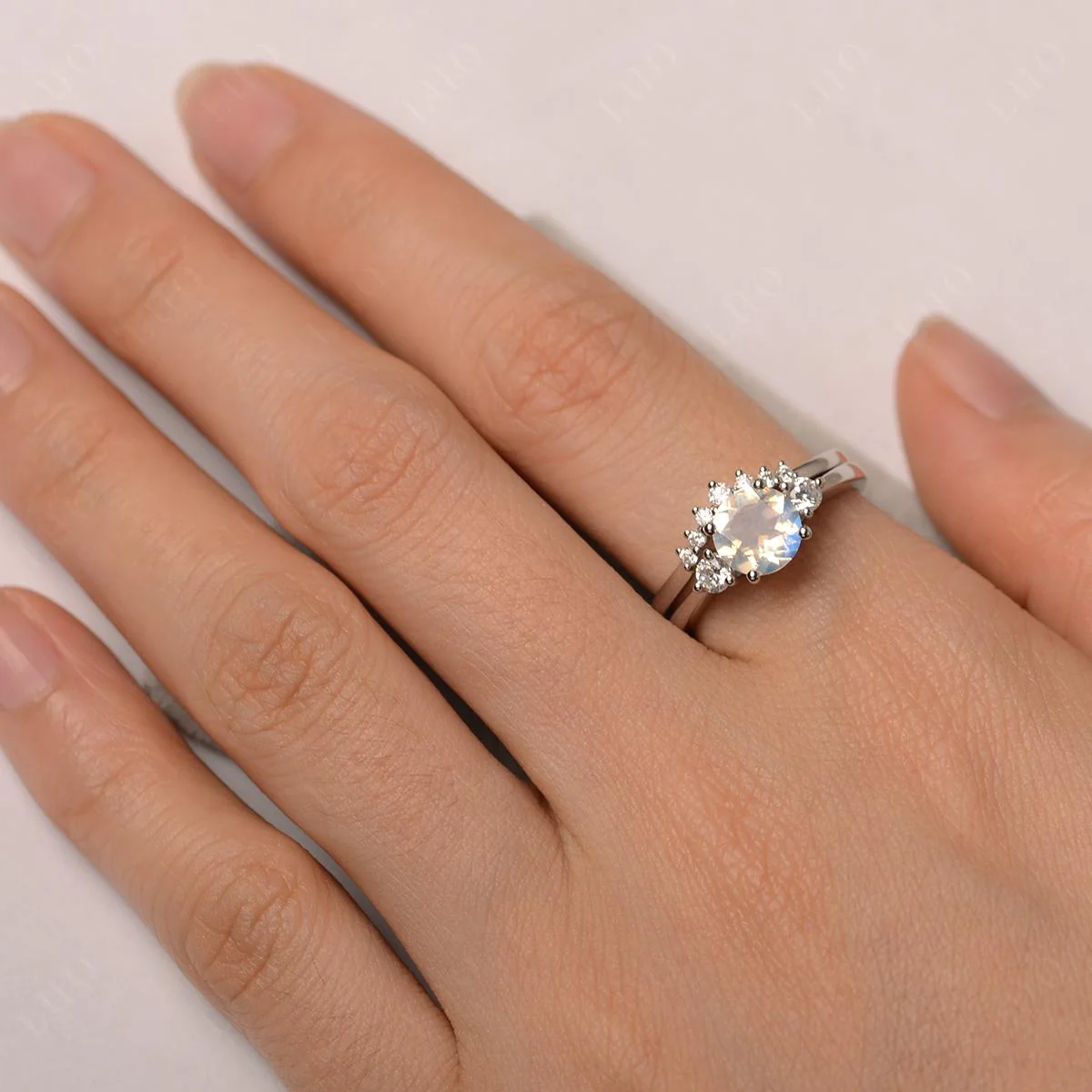 Round Moonstone Wedding Ring Set - Image 13