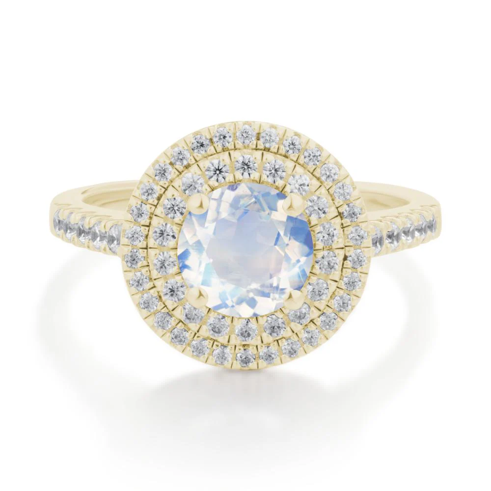 Moonstone Ring Double Halo