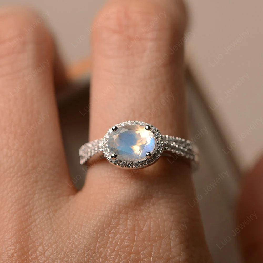 Moonstone Oval Halo Wedding Set - Image 4