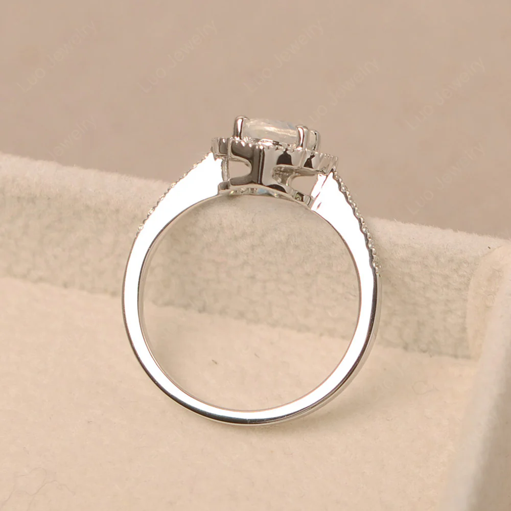 Milgrain Halo Moonstone Engagement Ring - Image 3