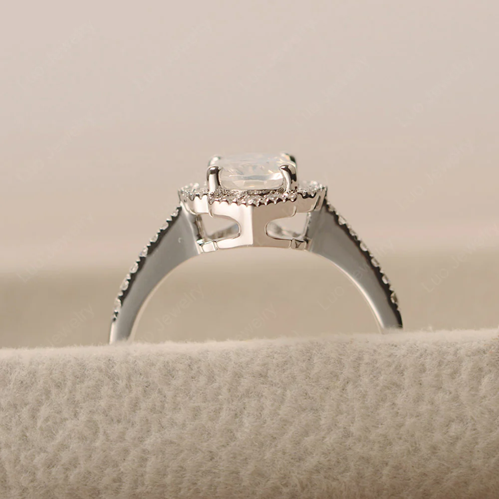 Milgrain Halo Moonstone Engagement Ring - Image 4