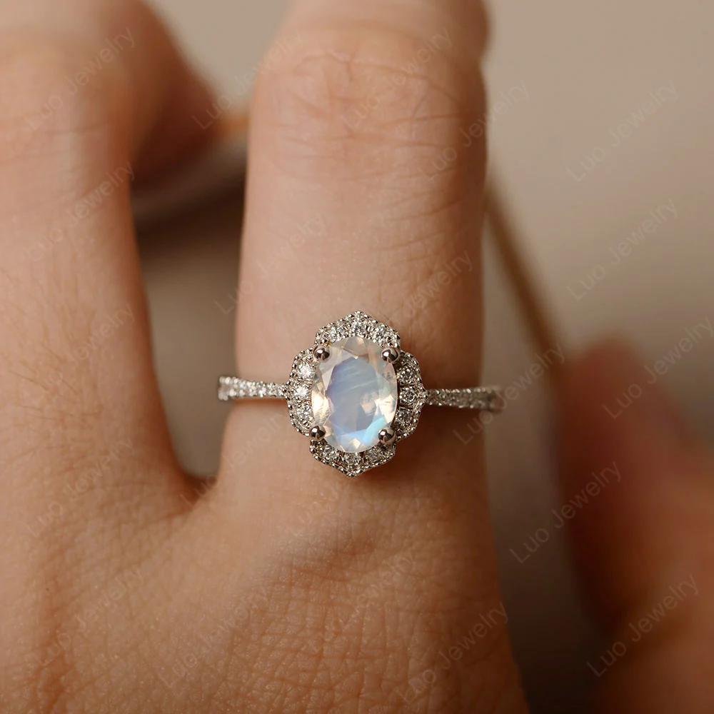 Milgrain Halo Moonstone Engagement Ring - Image 5