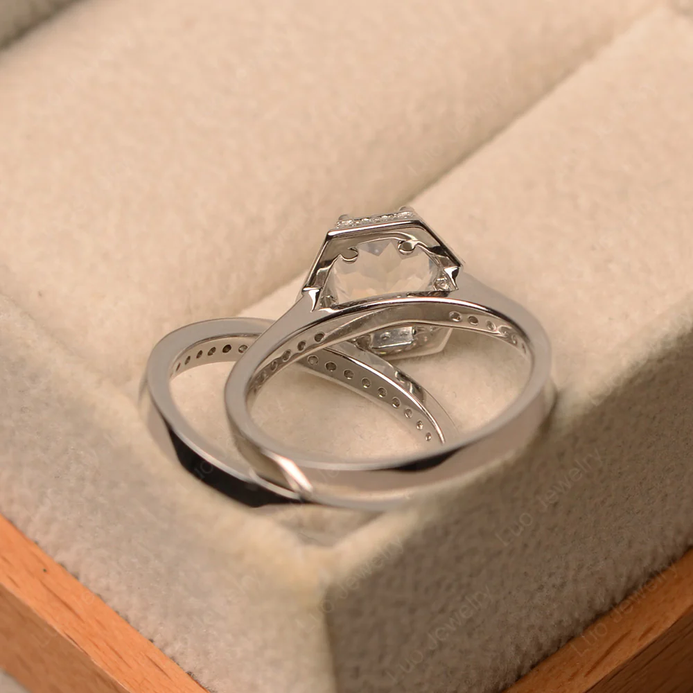 Moonstone 6 Prong Wedding Ring Set - Image 3