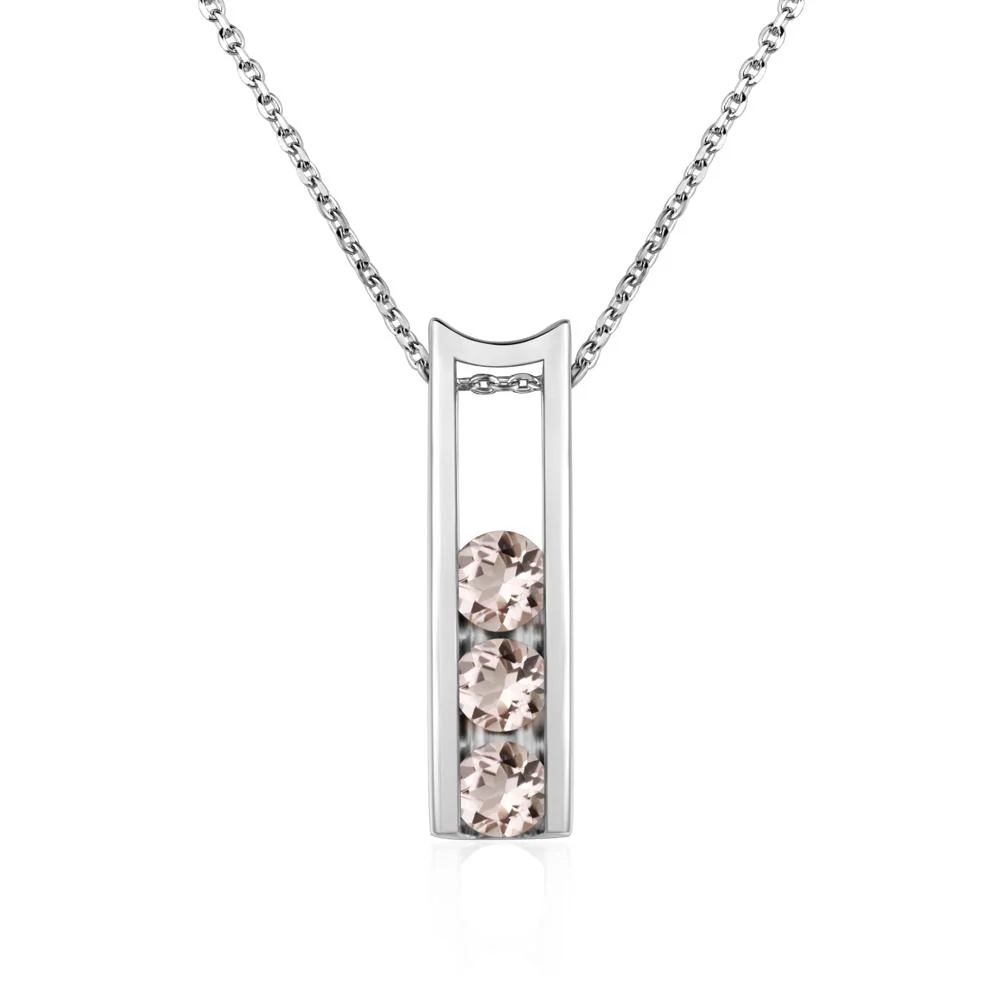Morganite 3 Stones Mothers Necklace - Image 4