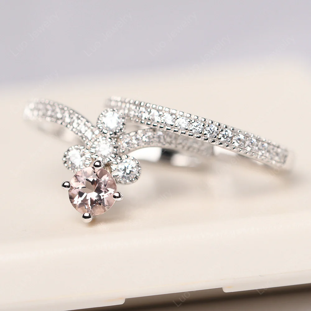 Morganite Milgrain Bridal Ring Set