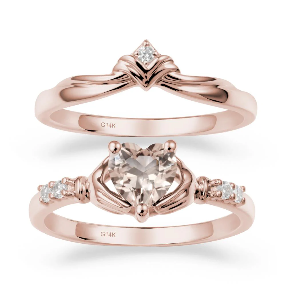 Morganite Claddagh Ring Bridal Set