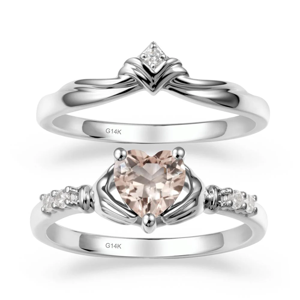 Morganite Claddagh Ring Bridal Set - Image 2