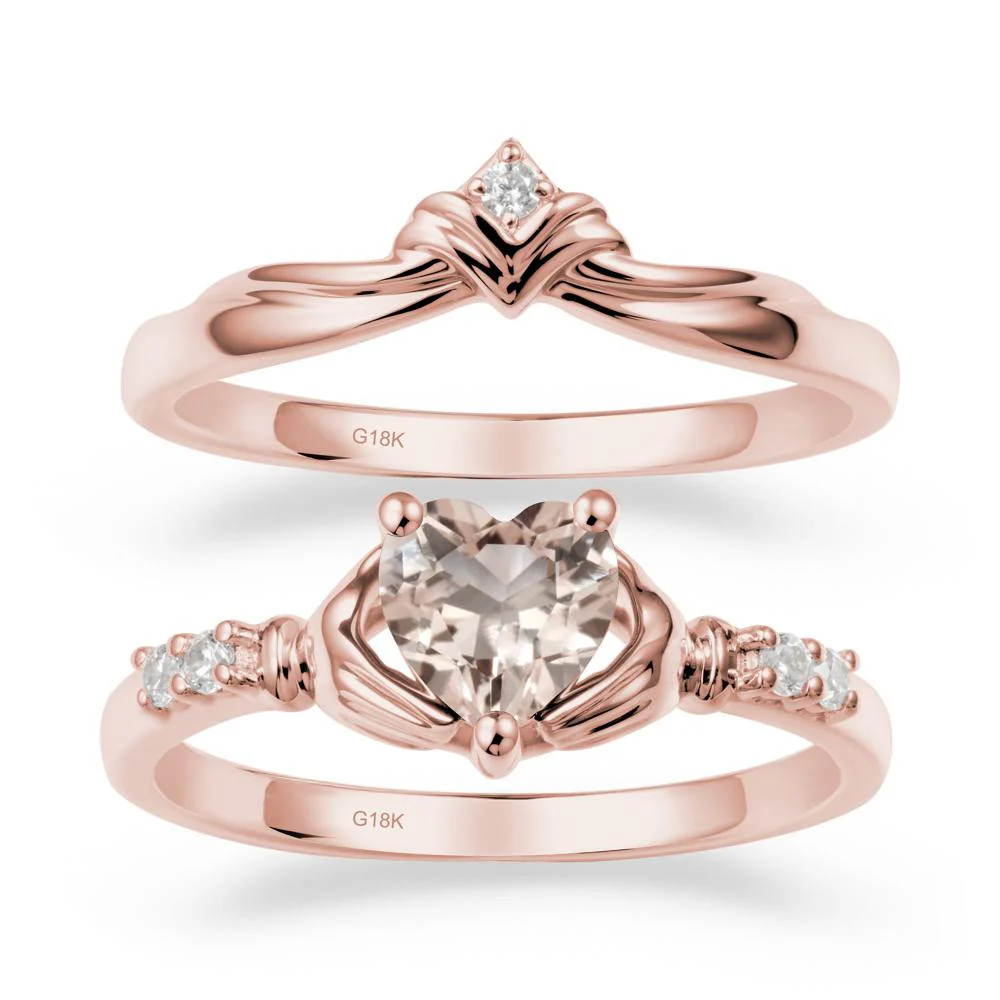 Morganite Claddagh Ring Bridal Set - Image 4