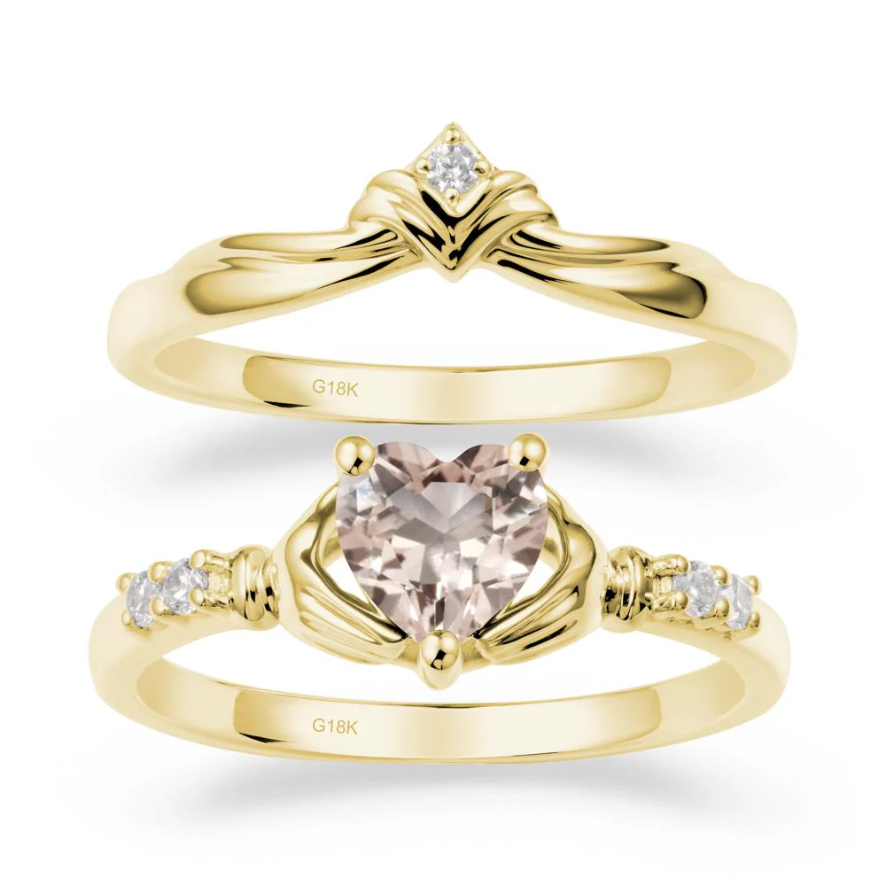 Morganite Claddagh Ring Bridal Set - Image 6