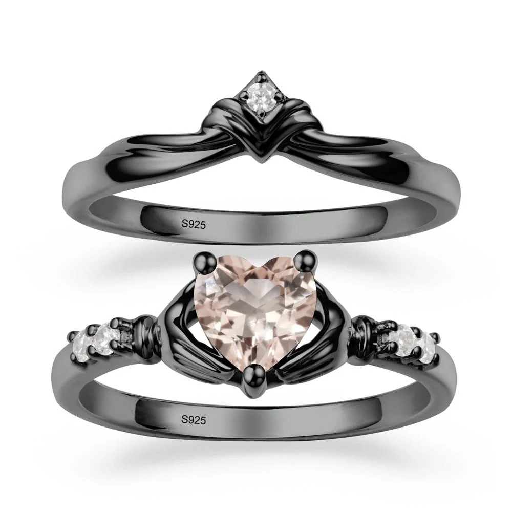 Morganite Claddagh Ring Bridal Set - Image 7