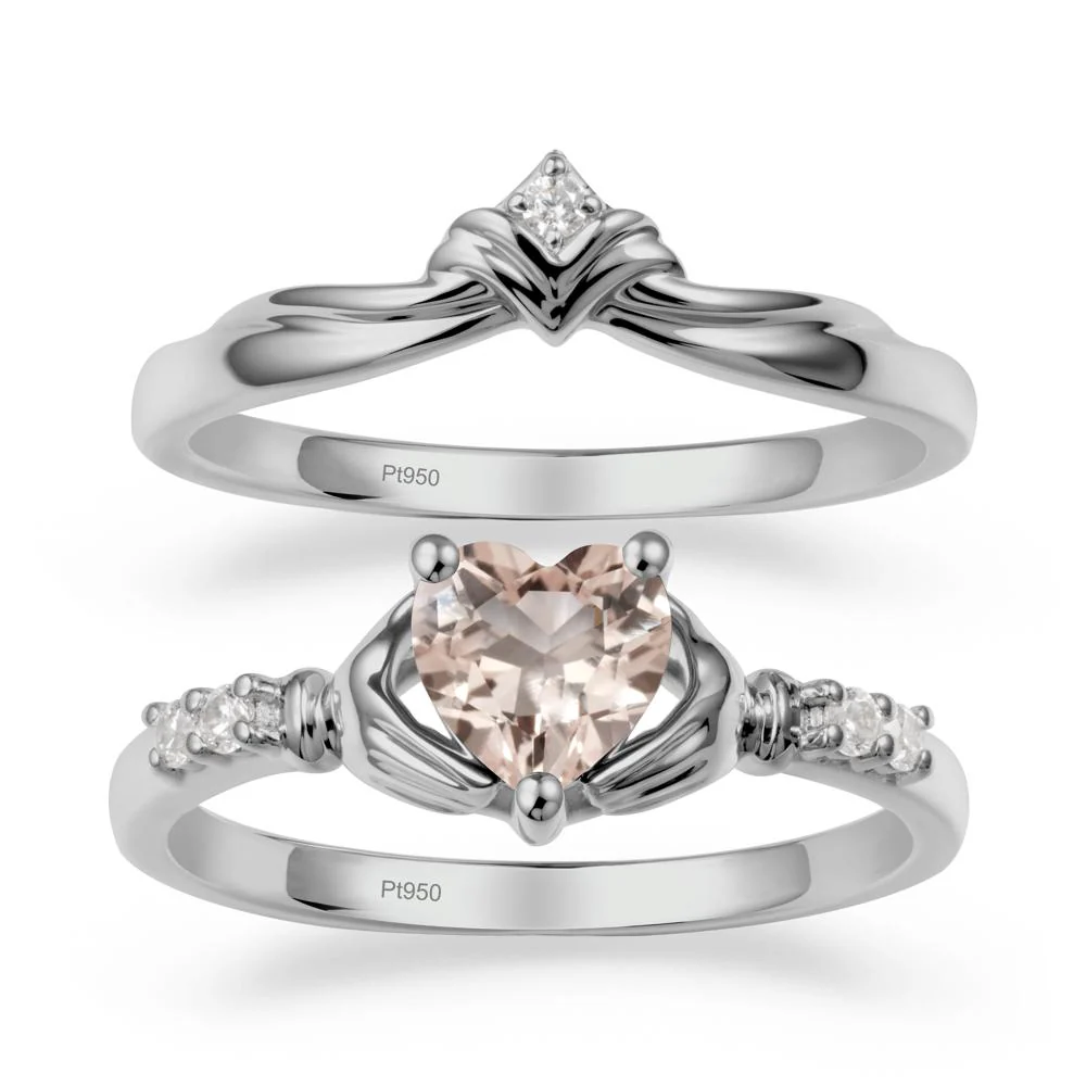 Morganite Claddagh Ring Bridal Set - Image 8