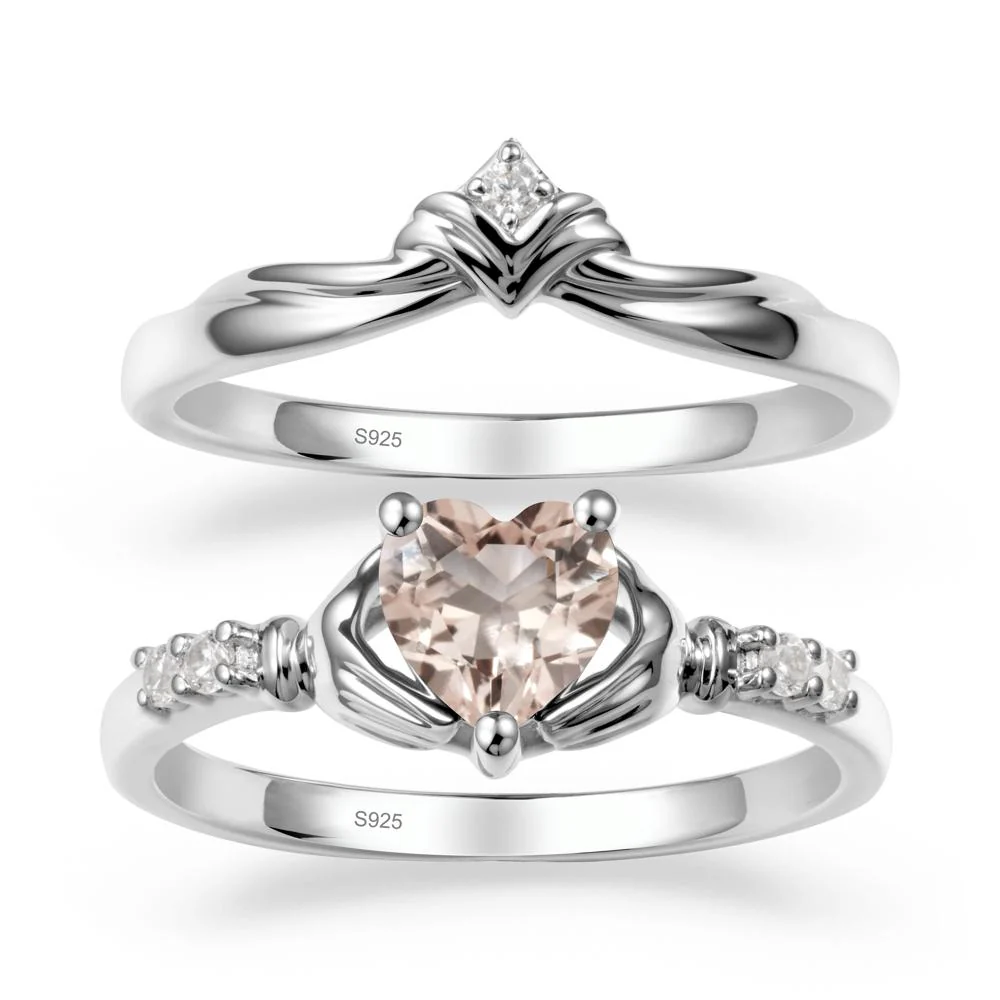 Morganite Claddagh Ring Bridal Set - Image 9