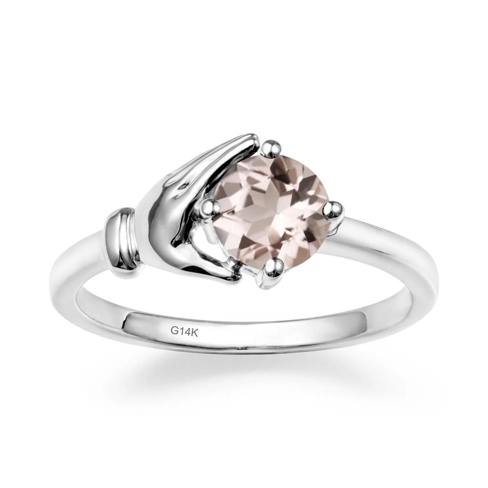 Morganite Cupping Hand Ring In 14K Gold