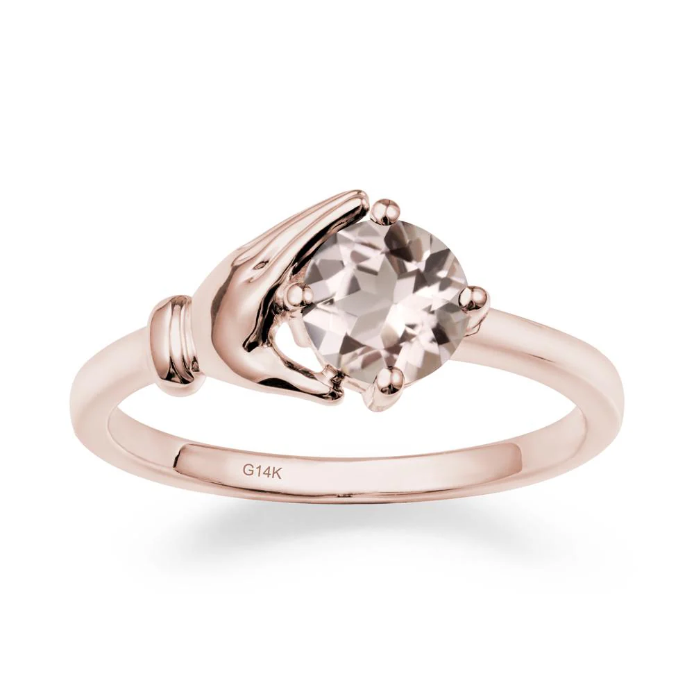 Morganite Cupping Hand Ring In 14K Gold - Image 2