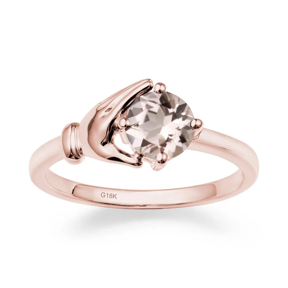 Morganite Cupping Hand Ring In 14K Gold - Image 4