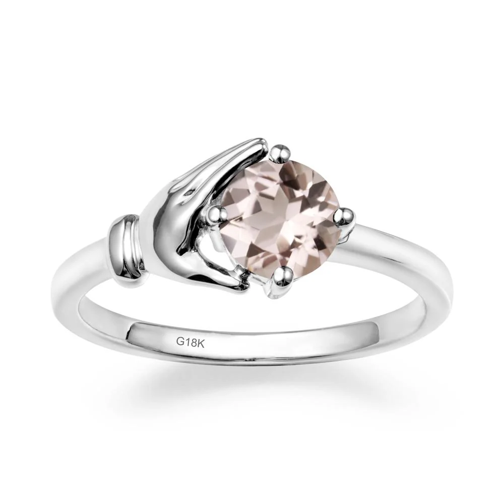 Morganite Cupping Hand Ring In 14K Gold - Image 5
