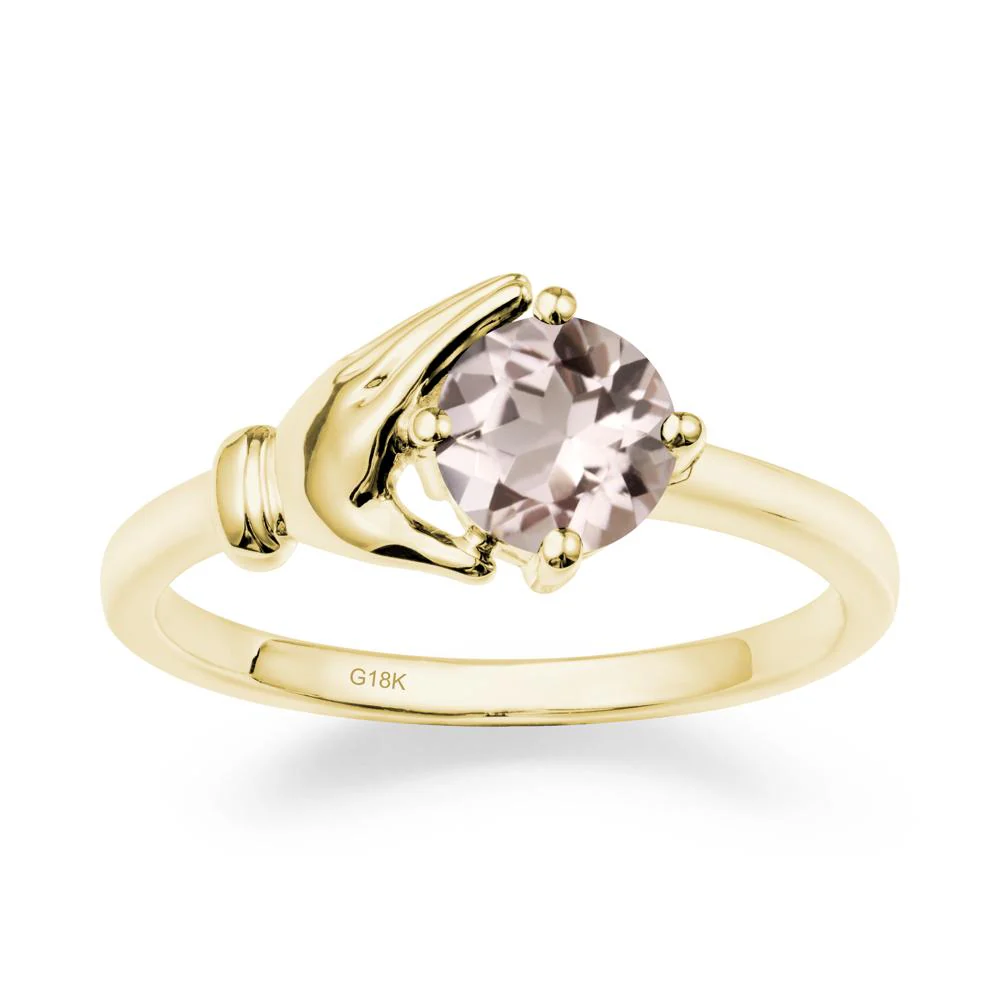 Morganite Cupping Hand Ring In 14K Gold - Image 6