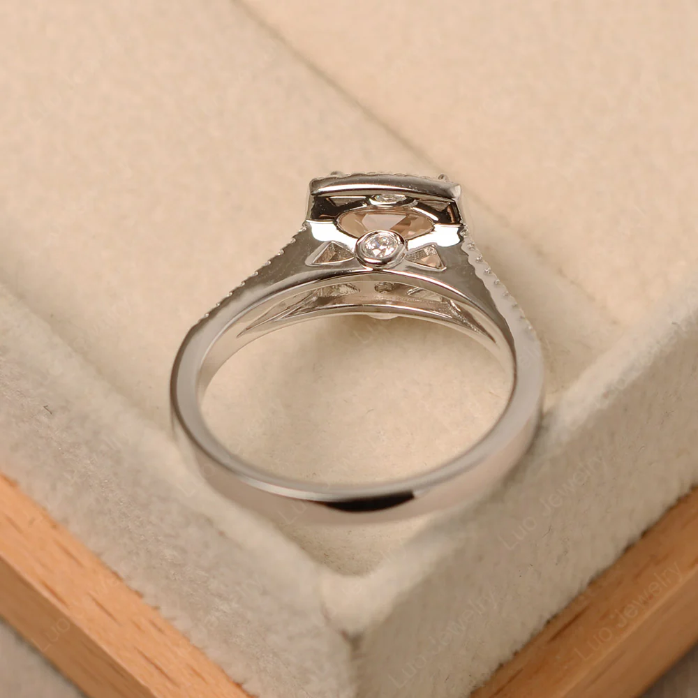 Morganite Cushion Cut Split Shank Halo Ring - Image 3