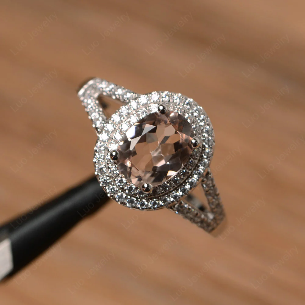 Morganite Double Halo Ring