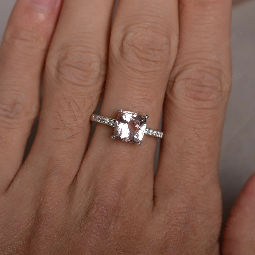 Simple Cushion Cut Morganite Promise Ring - Image 2
