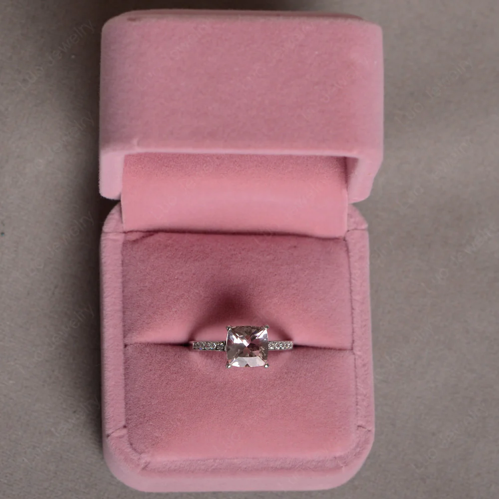 Simple Cushion Cut Morganite Promise Ring - Image 5