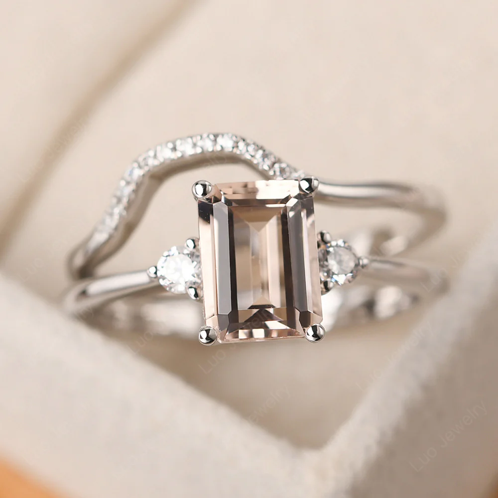 Morganite Emerald Cut Ring with Band