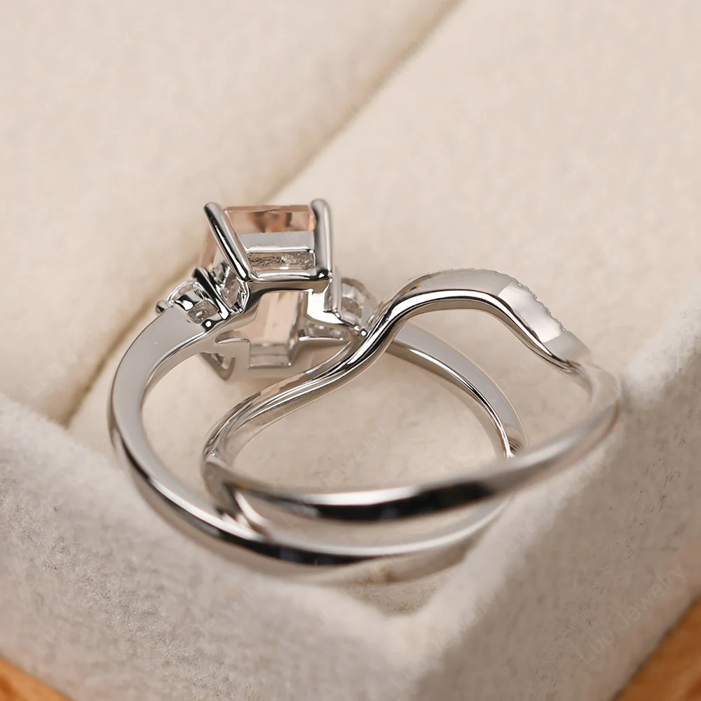 Morganite Emerald Cut Ring with Band - Image 4