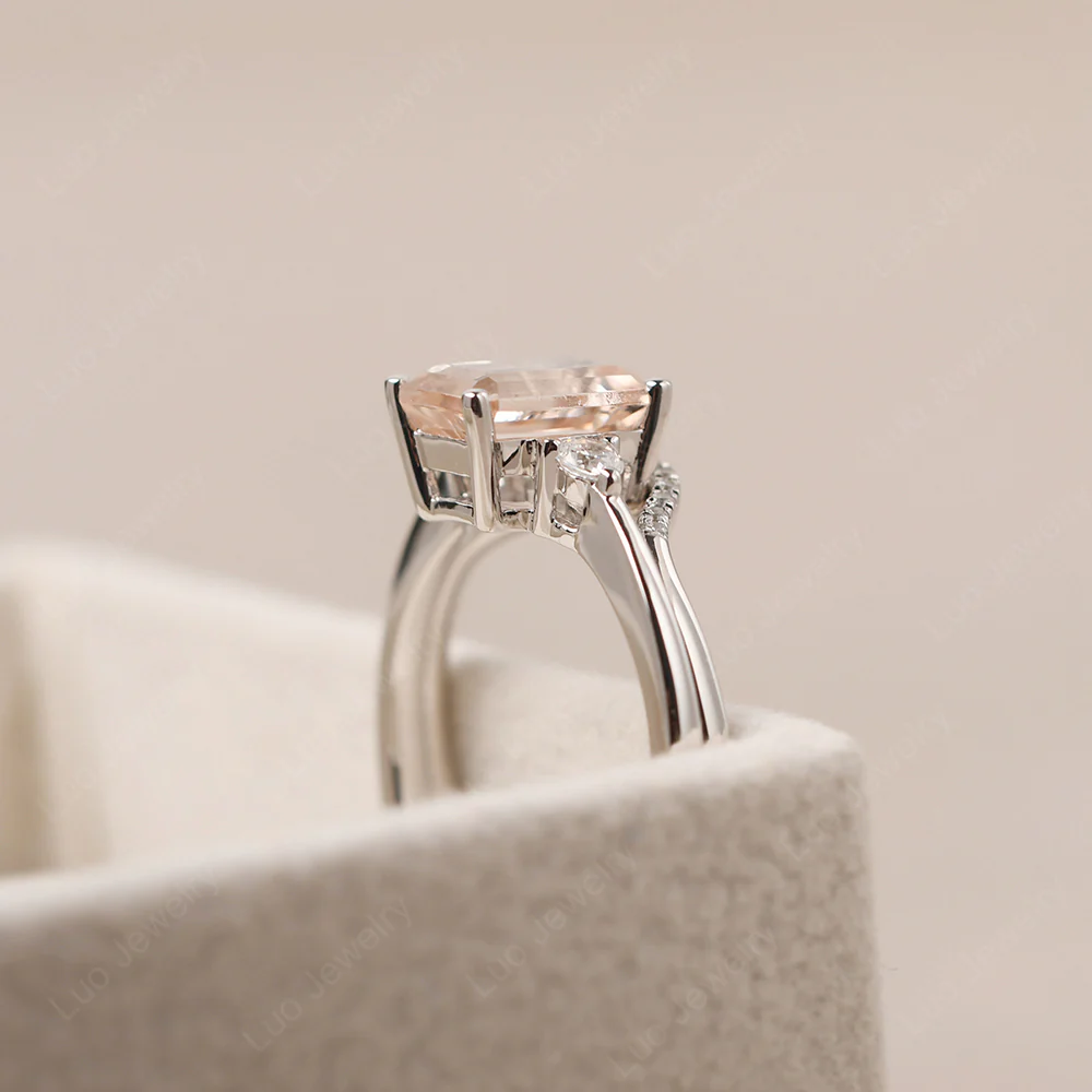 Morganite Emerald Cut Ring with Band - Image 5