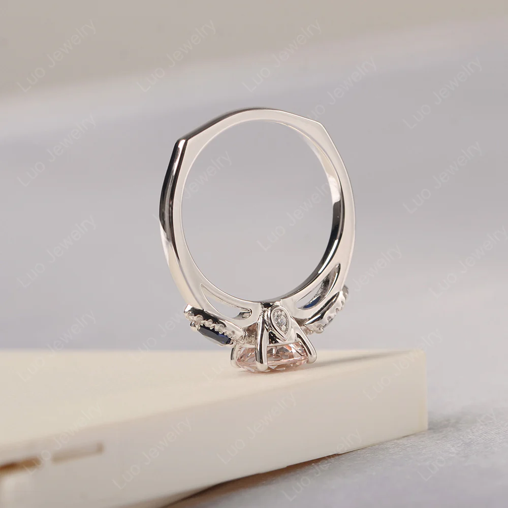Euro Shank Morganite and Sapphire Ring - Image 4