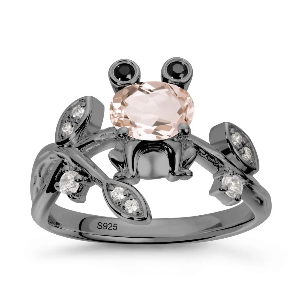 Morganite Frog Ring with Twisting Leaves and Branches