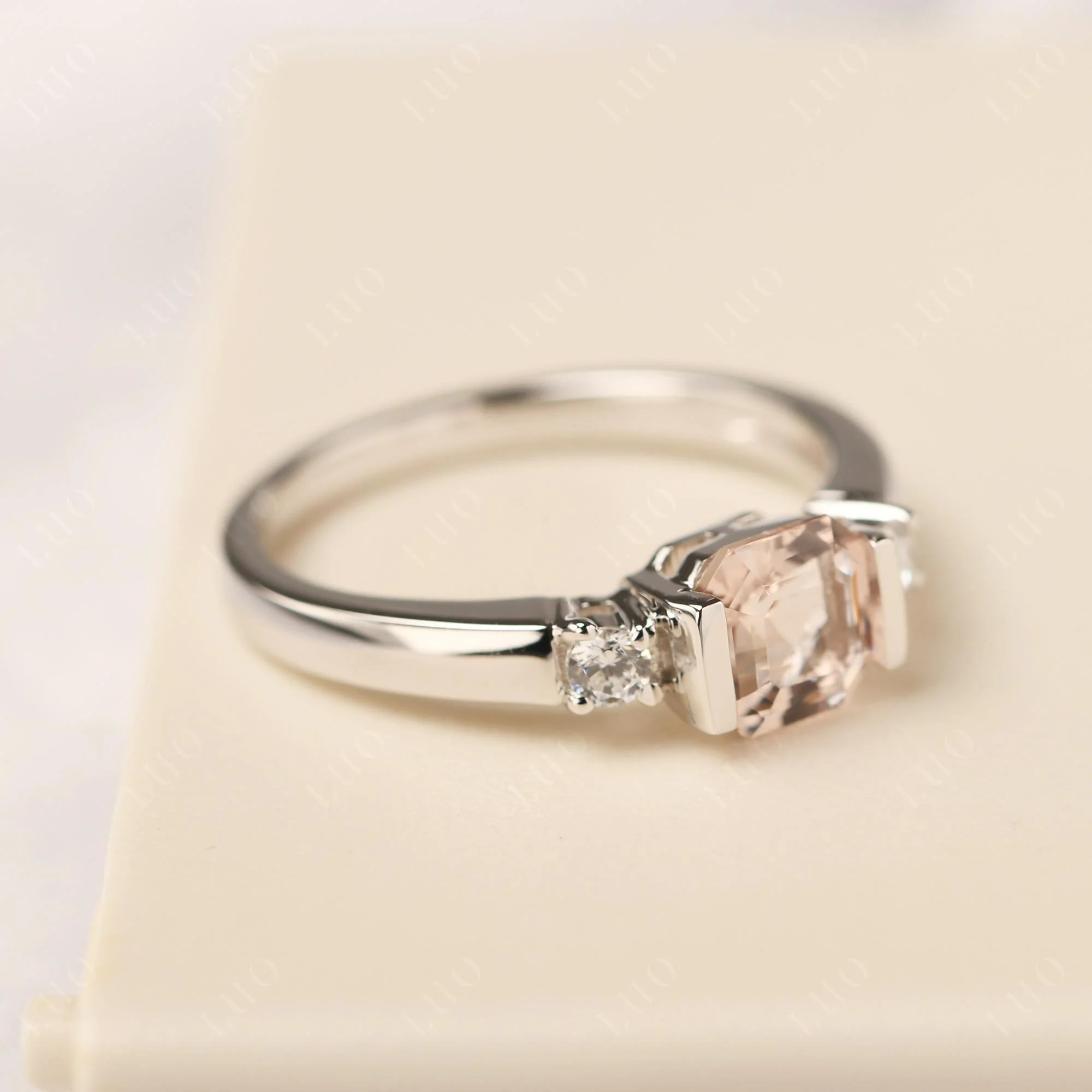 Morganite Half Bezel Set Asscher Cut Ring - Image 11