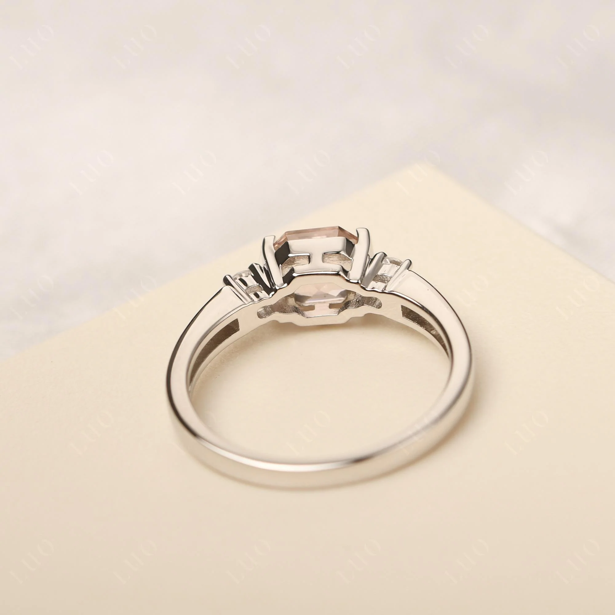 Morganite Half Bezel Set Asscher Cut Ring - Image 12