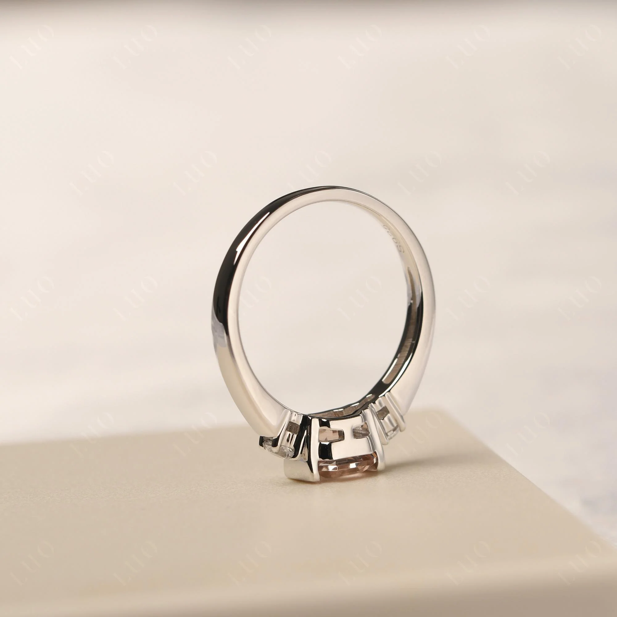 Morganite Half Bezel Set Asscher Cut Ring - Image 13