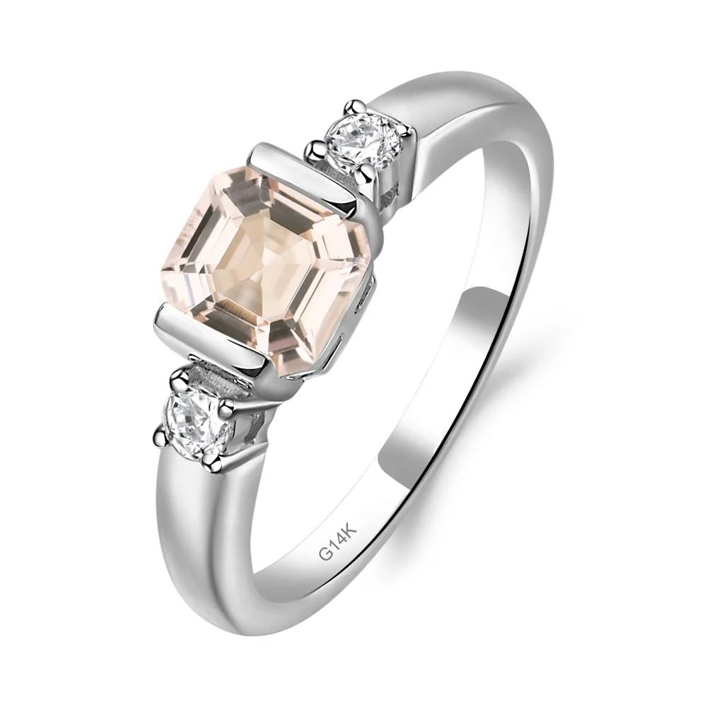 Morganite Half Bezel Set Asscher Cut Ring - Image 4