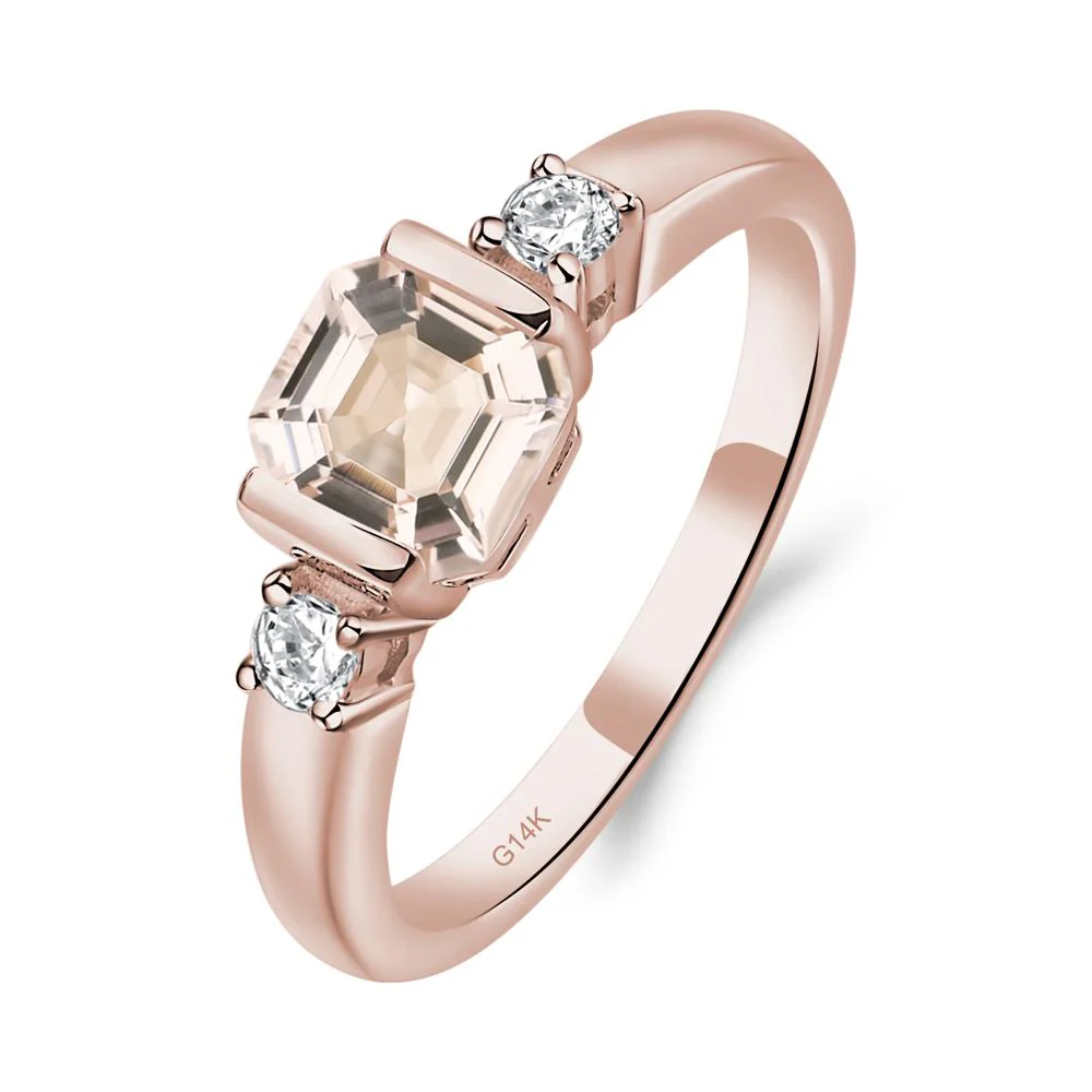Morganite Half Bezel Set Asscher Cut Ring - Image 7