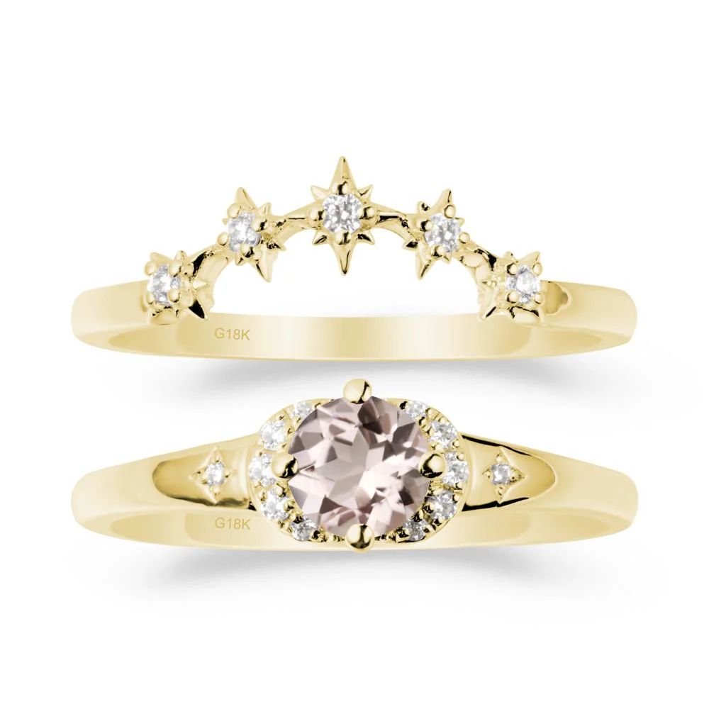 Morganite Halo and Star Crown Ring Set - Image 6