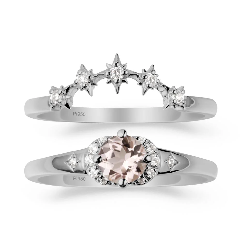 Morganite Halo and Star Crown Ring Set - Image 8