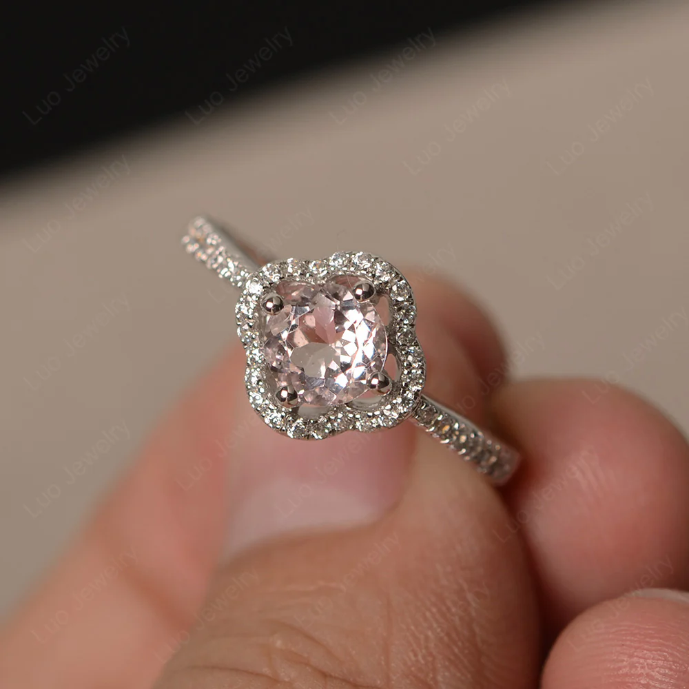 Morganite Halo Flower Engagement Ring