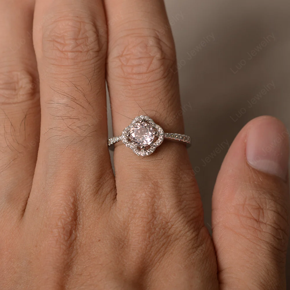 Morganite Halo Flower Engagement Ring - Image 3