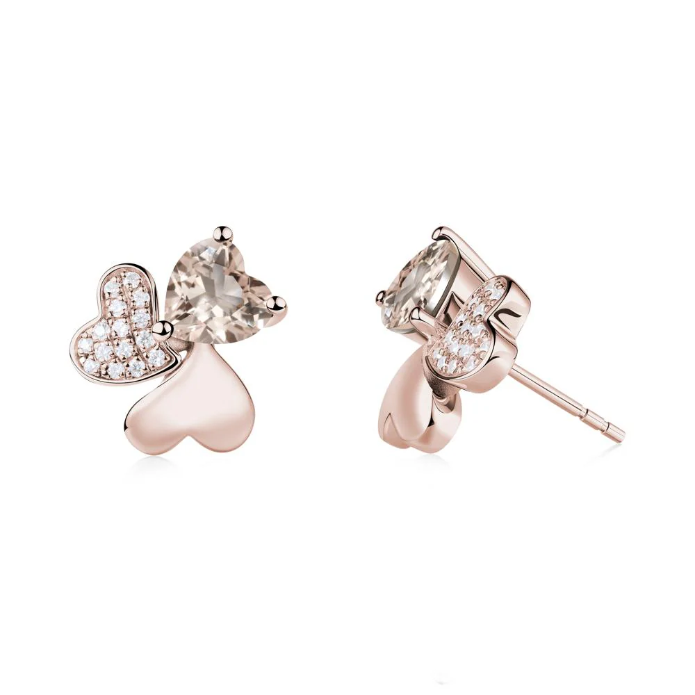Morganite Heart Shape Shamrock Earrings - Image 4