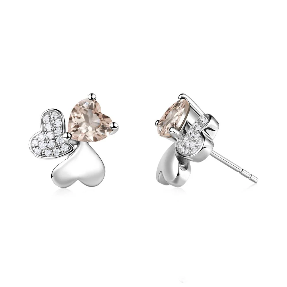 Morganite Heart Shape Shamrock Earrings - Image 9