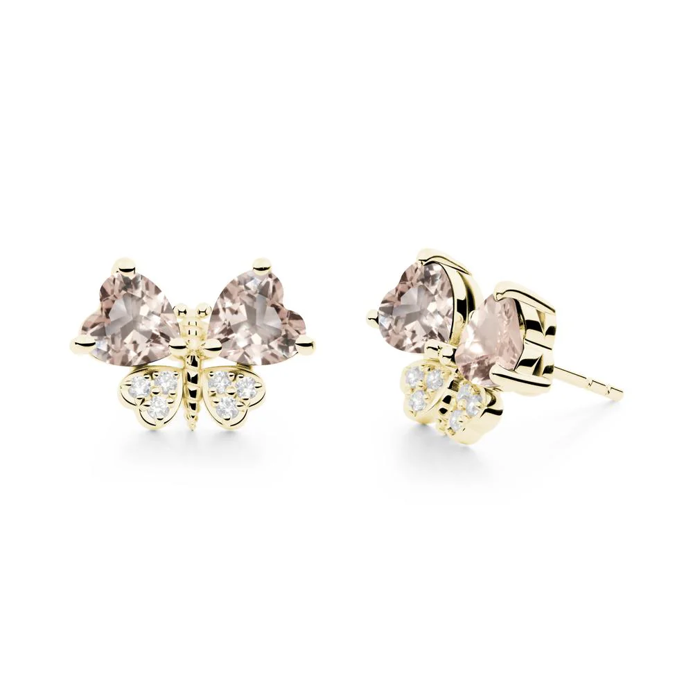 Morganite Heart Shaped Wings Butterfly Stud Earrings - Image 2